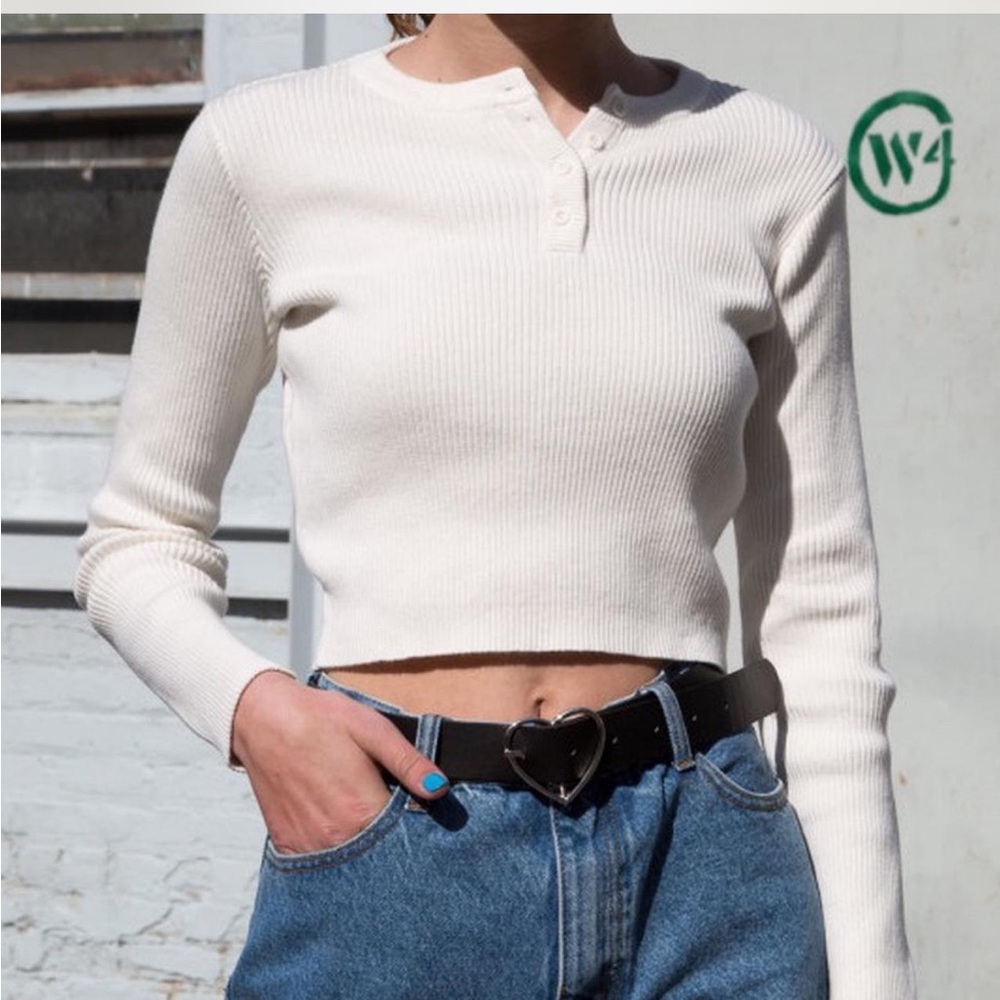 Cropped ribbed henley